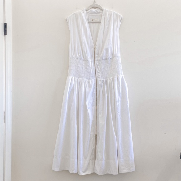 Anthropologie The Tommie Cap-Sleeve Smocked Front-Zip Shirt Dress White 2X - Picture 4 of 11